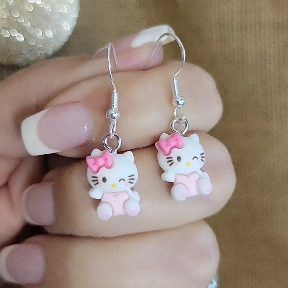 🔥LAST PAIR🔥 HELLO KITTY DAINTY DROP EARRINGS, 925 wires